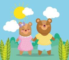 tillbaka till skolan, söta björnar barn med kläder i utomhus vektor