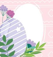 Frohe Ostern lila gestreiftes Ei Blumen Laub Dekoration vektor