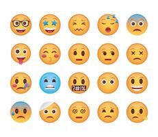 bunt av emojis ansikten set ikoner vektor