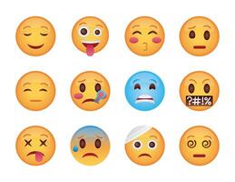 bunt av emojis ansikten set ikoner vektor