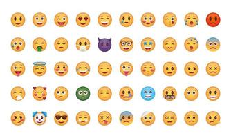 bunt av emojis ansikten set ikoner vektor