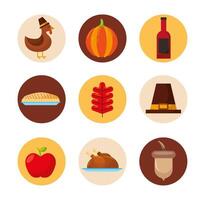 Happy Thanksgiving Day Icon Set Vektordesign vektor