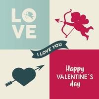 Happy Valentinstag Schriftzug Karte mit Amor Engel und Herz vektor