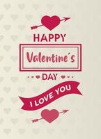 Happy Valentinstag Schriftzug Karte mit Pfeilen in Herzen und Band vektor