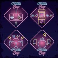 Retro-Videospiel-Neon mit Set-Icons vektor