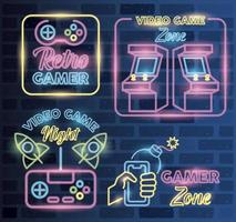 Retro-Videospiel-Neon mit Set-Icons vektor