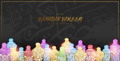 Vektor illustration Skiss av Handritad Ramadan Kareem Lantern i Färgrik Gradation Färg med Grunge Bakgrund.