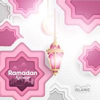 Ramadan Kareem Background-Papierkunst oder Papierschnittart mit Fanoos-Laterne, Halbmond &amp; Moschee-Hintergrund Für Web-Banner, Grußkarten und Werbevorlagen in Ramadan Holidays 2019. vektor