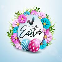 Fröhliche Ostern-Feiertags-Design mit gemalter und Frühlings-Blume auf sauberem Hintergrund. vektor
