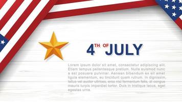 4 juli - bakgrund för Amerikas förenta staters självständighetsdag med vitt trämönster och textur och amerikansk flagga. bakgrund med område för kopieringsutrymme och text. vektor illustration.