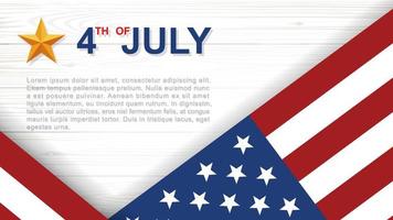 4. Juli - Hintergrund für den Unabhängigkeitstag der Vereinigten Staaten von Amerika mit weißem Holzmuster und Textur und amerikanischer Flagge. Hintergrund mit Bereich für Kopienraum und Text. Vektor-Illustration. vektor