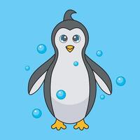 ein Karikatur Pinguin mit Luftblasen auf ein Blau Hintergrund vektor