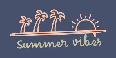 das Palme Kokosnuss Baum und das Sonnenuntergang über Surfbrett Vektor Design zum T-Shirt Illustration