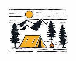 Camping unter das Berg Design zum Abzeichen Aufkleber Grafik Illustration Vektor Kunst T-Shirt Design
