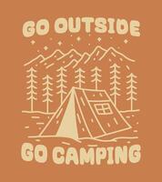 fyra element av camping är fjäll, skog, bål och tält, design för bricka, t skjorta, klistermärke vektor illustration