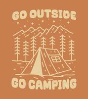 vier Element von Camping sind Berg, Wald, Lagerfeuer und Zelt, Design zum Abzeichen, t Shirt, Aufkleber Vektor Illustration