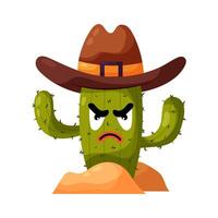 komisch Kaktus Charakter im ein Cowboy Hut. Kaktus im eben Stil. Wüste Pflanze. Cowboy. vektor