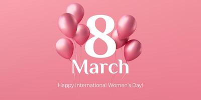 ein Rosa Vektor Illustration zum International Damen Tag auf März 8., mit 3d Luftballons. Ideal zum Gruß Karten, Poster, und Einladungen, feiern Liebe und Ermächtigung. nicht ai.