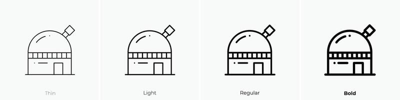 Observatorium Symbol. dünn, Licht, regulär und Fett gedruckt Stil Design isoliert auf Weiß Hintergrund vektor