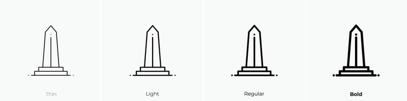 obelisk ikon. tunn, ljus, regelbunden och djärv stil design isolerat på vit bakgrund vektor