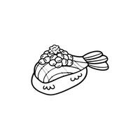 svart och vit isolera räka sushi japansk mat platt stil illustration vektor