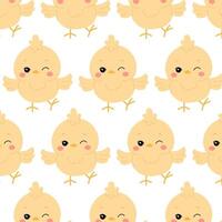 süß Hähnchen im eben Stil. Kinder Muster mit Hähnchen. nahtlos Muster zum Textil, Verpackung Papier, Hintergrund. Hintergrund mit süß Vogel Charakter. vektor