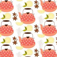 Muster mit Teekanne, Zitrone und Anis im eben Stil. Tee Muster zum Hintergrund, Textil, Verpackung. vektor
