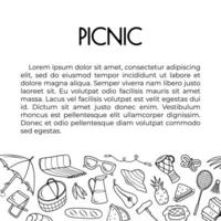 klotter sommar picknick baner med fri plats för text på vit bakgrund. hand dragen utegrill och koppla av sport tid element vektor
