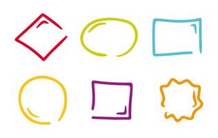 klotter Tal tecknad serie Citat former. hand dragen Färg talar ballong vektor ikoner uppsättning. minimalistisk geometrisk ramar för text