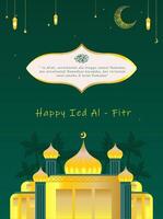 glücklich ied Mubarak. Muslim Feier diese Monat. Gold Moschee mit Grün Hintergrund. Vektor Illustration Hintergrund kostenlos und Neu