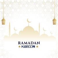 ramadan kareem hälsning design islamic linje moské kupol med klassisk mönster och lykta vektor