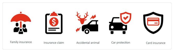 familj säkerhet, bil skydd och olycklig djur- ikon begrepp vektor