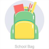 Schule Tasche und Schule Symbol Konzept vektor