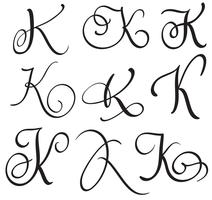 Satz von Kunst Kalligraphie Buchstaben K mit floralen Vintage dekorative Windungen. Vektorabbildung EPS10 vektor