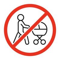 verboten Eintrag zum Menschen mit Kinderwagen, Fußgänger Achtung unterzeichnen. Symbol von Person mit Baby verboten. Beschränkung auf Eingang und gehen von Menschen mit Baby Wagen. Vektor Zeichen