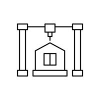 Drucken modular Haus Konstruktion, Linie Symbol. Gebäude Zuhause von vorgefertigt Tafeln. modern vorgefertigt schnell Technologie im Gebäude und die Architektur. editierbar Schlaganfall. Vektor Gliederung Illustration