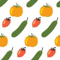 nahtlos Muster mit reif Tomaten und Gurken. Applikationen Stil Zeichnung. Hintergrund, Verpackung Papier. vektor