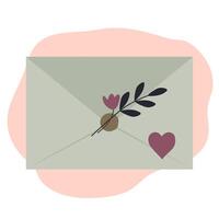 kuvert med blommor och hjärta. platt illustration. valentines dag kort design. söt vykort för mor. vektor