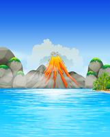 Vulkanutbrott vid sjön vektor