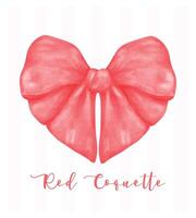 trendig röd kokett rosett hjärta form, estetisk vattenfärg hand teckning vektor