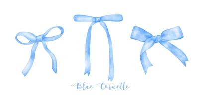 einstellen von modisch Blau Kokette Band Bogen Aquarell Hand Gemälde Sanft Pastell- vektor