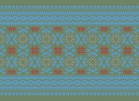 Kreuz Stich und Pixel ethnisch Muster bringen beschwingt Stil zu Stoffe, Saris, und Ikat Entwürfe, rot Farbe Kreuz Stich. traditionell Design. vektor