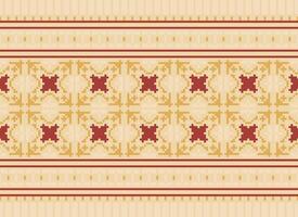 Kreuz Stich und Pixel ethnisch Muster bringen beschwingt Stil zu Stoffe, Saris, und Ikat Entwürfe, rot Farbe Kreuz Stich. traditionell Design. vektor