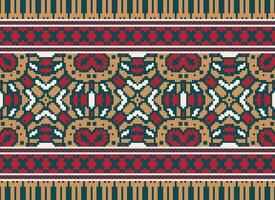 Pixel Jahrgänge Kreuz Stich traditionell ethnisch Muster Paisley Blume Ikat Hintergrund abstrakt aztekisch afrikanisch indonesisch indisch nahtlos Muster zum Stoff drucken Stoff Kleid Teppich Vorhänge und Sarong vektor