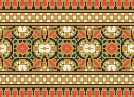 Pixel Jahrgänge Kreuz Stich traditionell ethnisch Muster Paisley Blume Ikat Hintergrund abstrakt aztekisch afrikanisch indonesisch indisch nahtlos Muster zum Stoff drucken Stoff Kleid Teppich Vorhänge und Sarong vektor