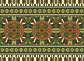 Pixel Jahrgänge Kreuz Stich traditionell ethnisch Muster Paisley Blume Ikat Hintergrund abstrakt aztekisch afrikanisch indonesisch indisch nahtlos Muster zum Stoff drucken Stoff Kleid Teppich Vorhänge und Sarong vektor