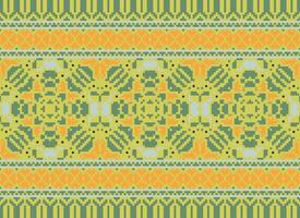 Pixel Jahrgänge Kreuz Stich traditionell ethnisch Muster Paisley Blume Ikat Hintergrund abstrakt aztekisch afrikanisch indonesisch indisch nahtlos Muster zum Stoff drucken Stoff Kleid Teppich Vorhänge und Sarong vektor