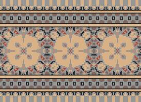 Pixel Jahrgänge Kreuz Stich traditionell ethnisch Muster Paisley Blume Ikat Hintergrund abstrakt aztekisch afrikanisch indonesisch indisch nahtlos Muster zum Stoff drucken Stoff Kleid Teppich Vorhänge und Sarong vektor