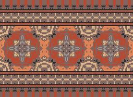 Pixel Jahrgänge Kreuz Stich traditionell ethnisch Muster Paisley Blume Ikat Hintergrund abstrakt aztekisch afrikanisch indonesisch indisch nahtlos Muster zum Stoff drucken Stoff Kleid Teppich Vorhänge und Sarong vektor