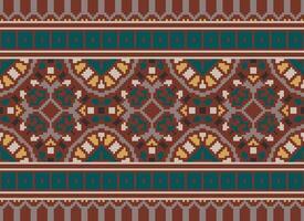 pixel korsa sy traditionell etnisk mönster paisley blomma ikat bakgrund abstrakt aztec afrikansk indonesiska indisk sömlös mönster för tyg skriva ut trasa klänning matta gardiner och sarong vektor